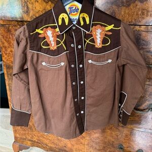 Kids Western Brown Shirt with Embroidery